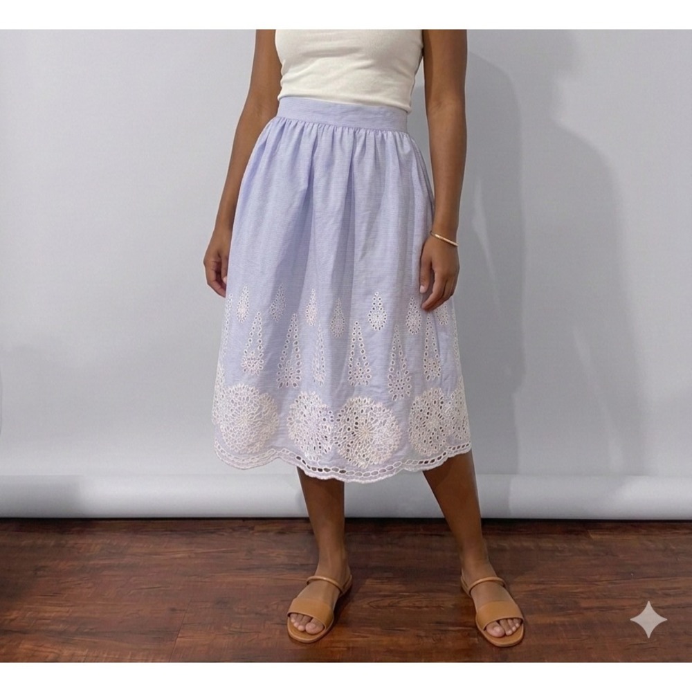 H&M Womens Blue Stripe Eyelet Lace Skirt Sz 6 Parisian Preppy Coquette‎ Spring